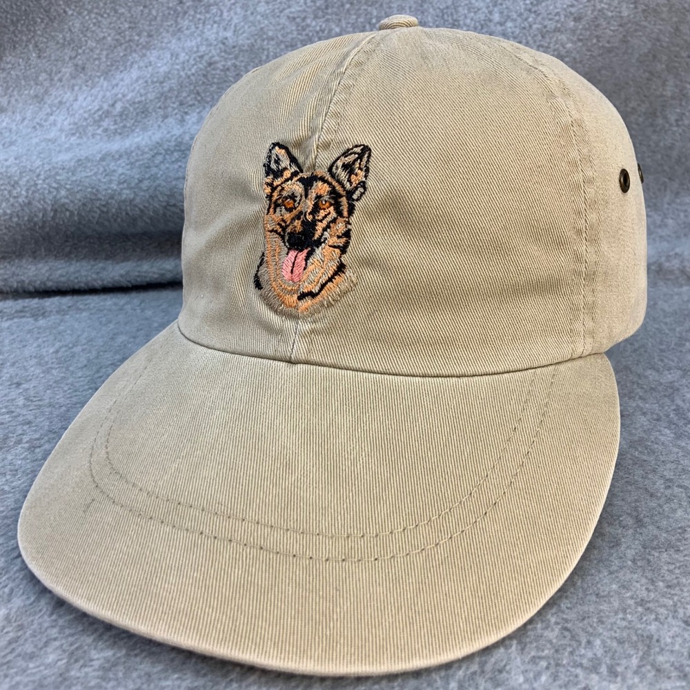 Vintage Orvis German Shepherd Dog Tan Hat Cap Long Bill Embroidered USA